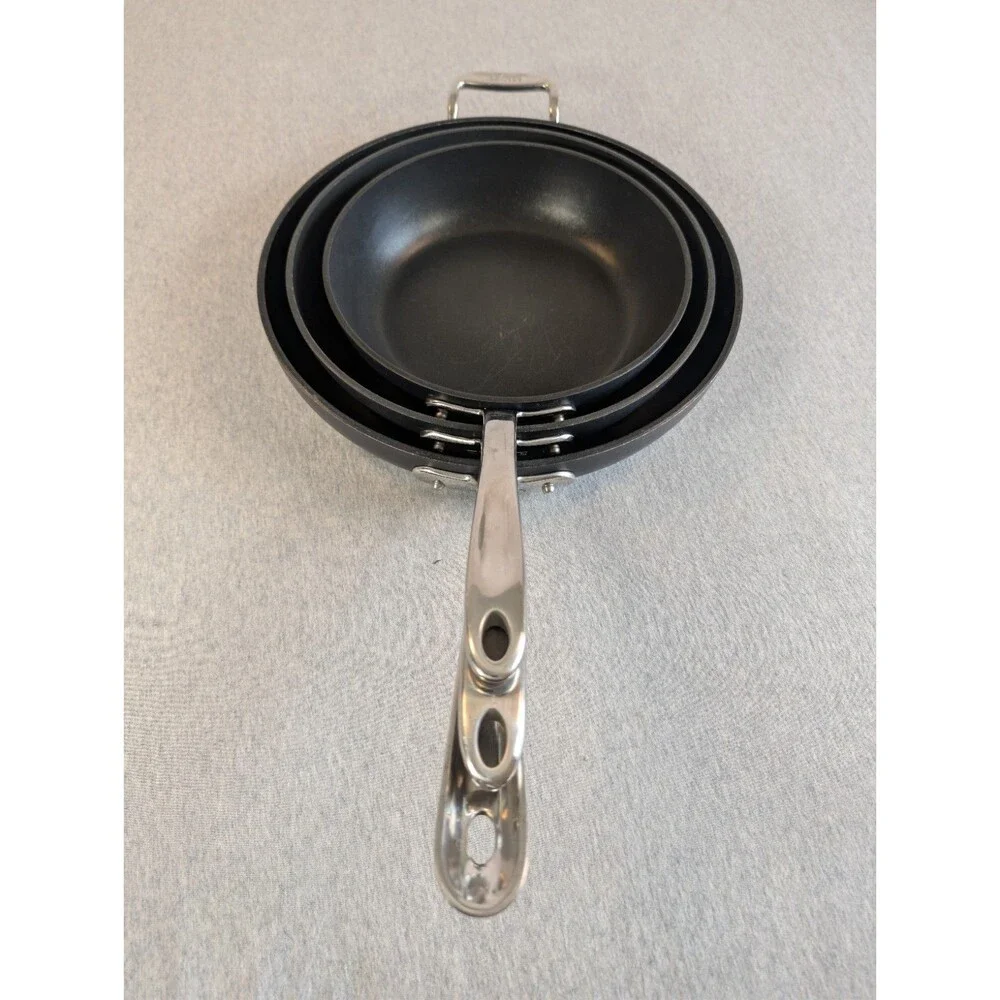 All-Clad 3-Piece Nonstick Frying Pan Set Black w Stainless Handles Electric/Gas